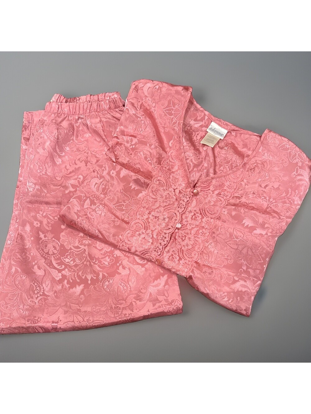 Adonna Women’s Pink Floral Pajama Set 2 Piece Matching Pants Size Medium